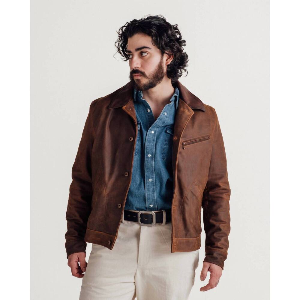 NEW SCHOTT N.Y.C. nubuck cowhide rancher jacket in brown